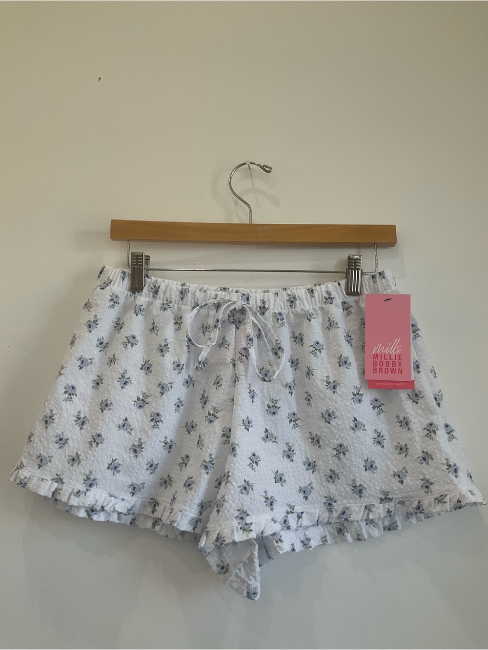 Millie Bobby Brown White Floral High-Waist Ruffle Shorts